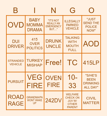 DISPATCH THANKSGIVING Bingo Card