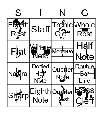 Musical Signs and Names Bingo Card