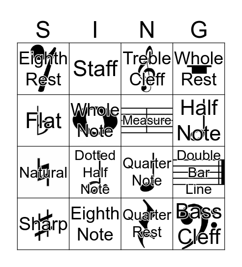 Musical Signs and Names Bingo Card