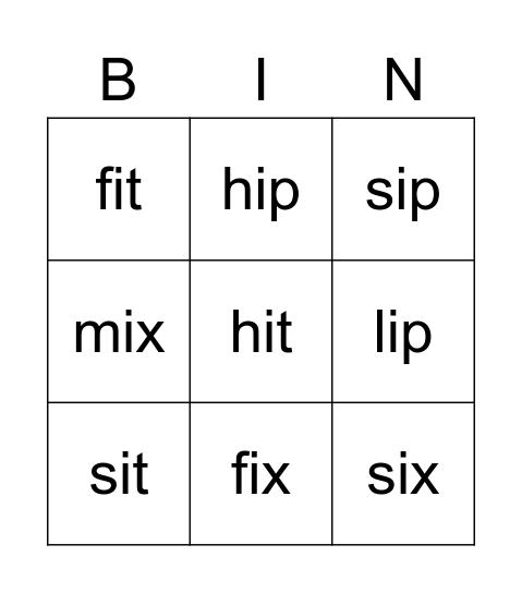 ip/it/ix Bingo Card