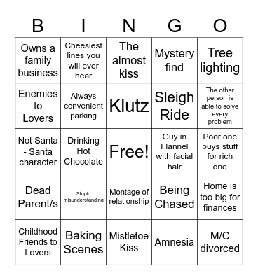 Holiday RomComs Bingo Card