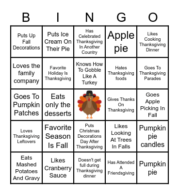 Thanksgiving Bingo Card