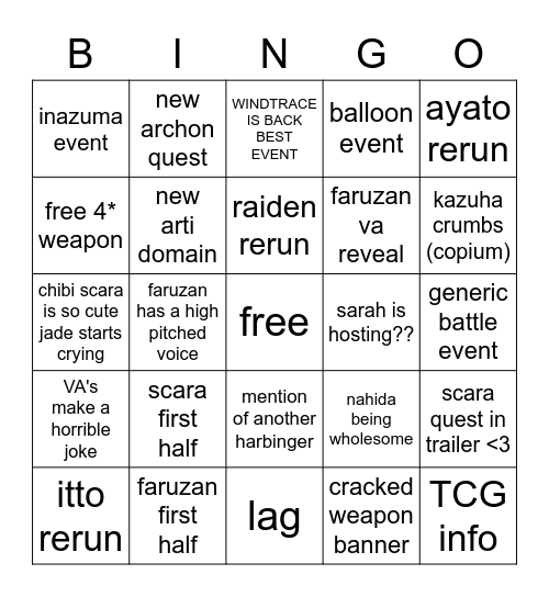 3.3 livestream Bingo Card