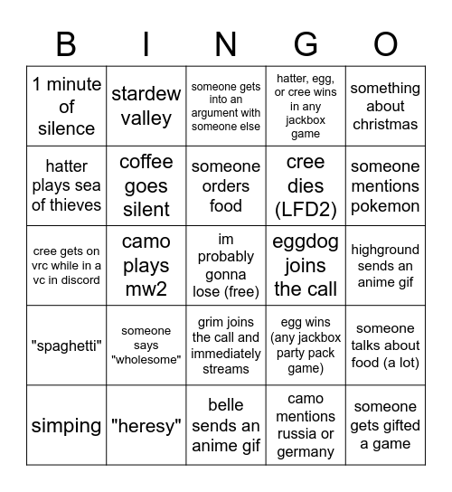 rymis vs camo bingo Card