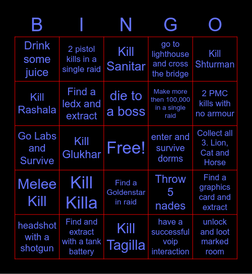 Friday Night Bingo Card