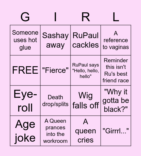 RuPaul's Drag Race Bingo Card