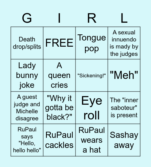 RuPaul's Drag Race Bingo Card