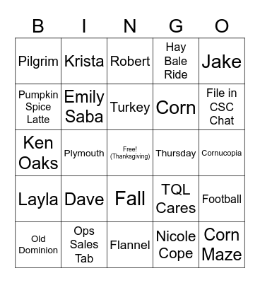 LTL CSC Thqnksgiving Bingo Card