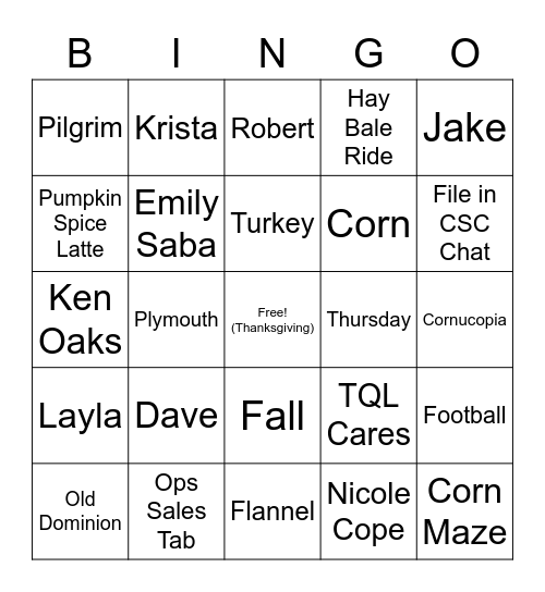 LTL CSC Thqnksgiving Bingo Card