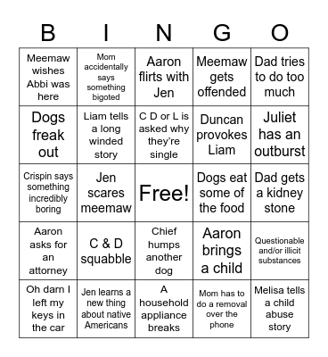 South Fam Thanksgiving Bingo Card