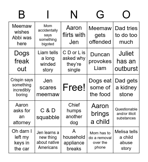 South Fam Thanksgiving Bingo Card