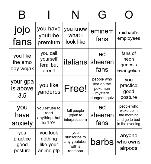 Untitled Bingo Card