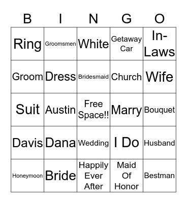 Bridal Shower Fun!!!!!!!!!!! Bingo Card
