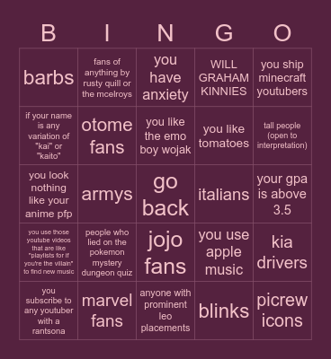 do not follow Bingo Card