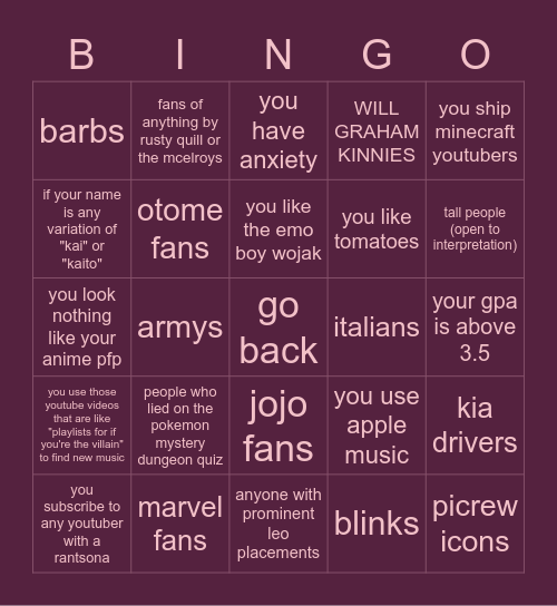 do not follow Bingo Card