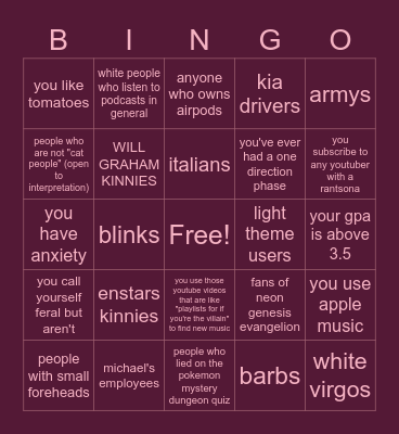 DO NOT FOLLOW Bingo Card