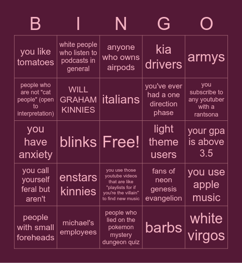 DO NOT FOLLOW Bingo Card