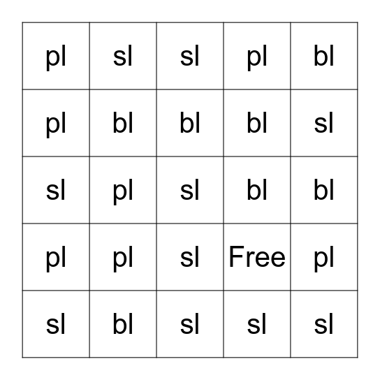 PL, SL and BL Blends Bingo Card
