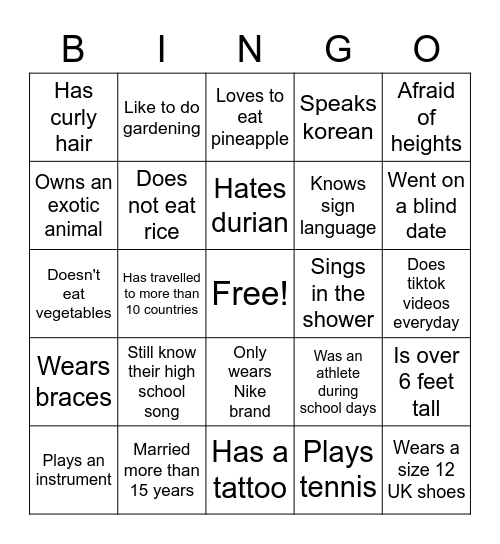 People Bingo Card