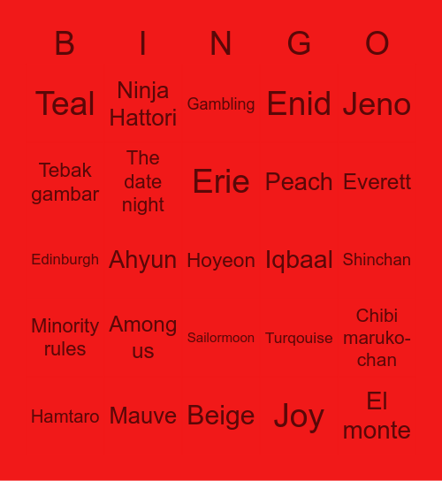 Joy's Bingo Card