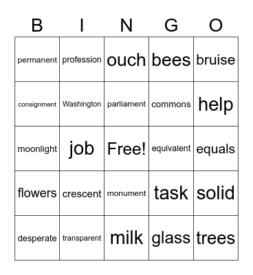 Isaac's Spelling Words Bingo Card