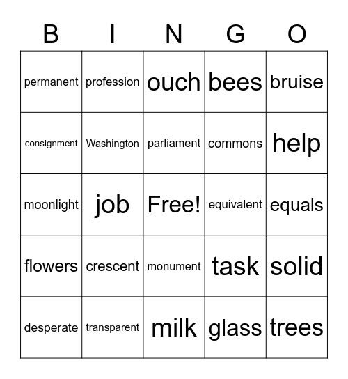 Isaac's Spelling Words Bingo Card