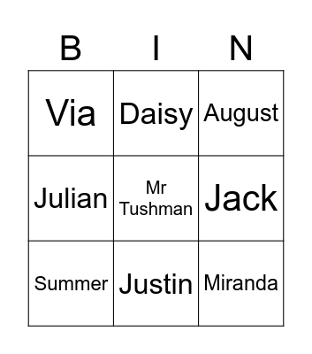 Wonder Bingo Card