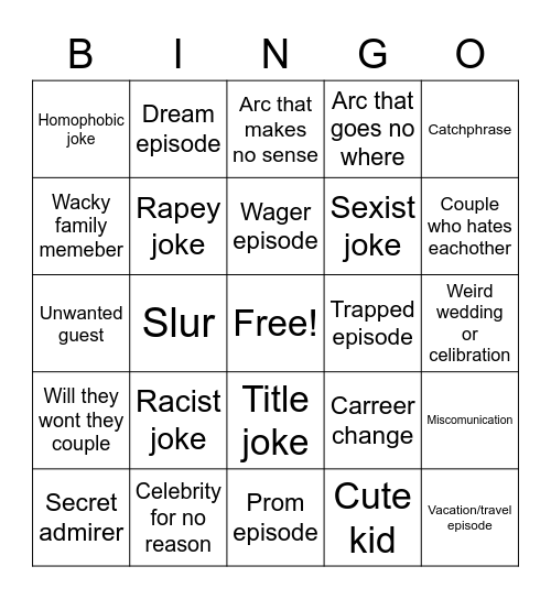 Loki's old sitcom bingo Card