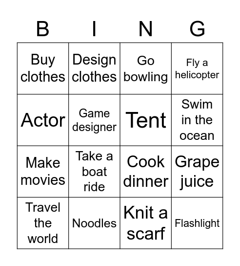 Review the previous lessons Bingo Card
