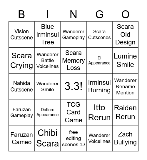 3.3 Livestream Bingo Card