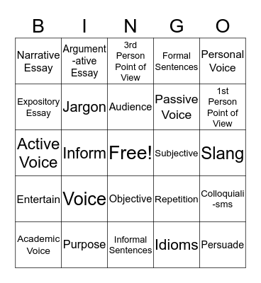 -Voice- Bingo Card