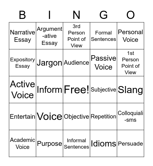 -Voice- Bingo Card