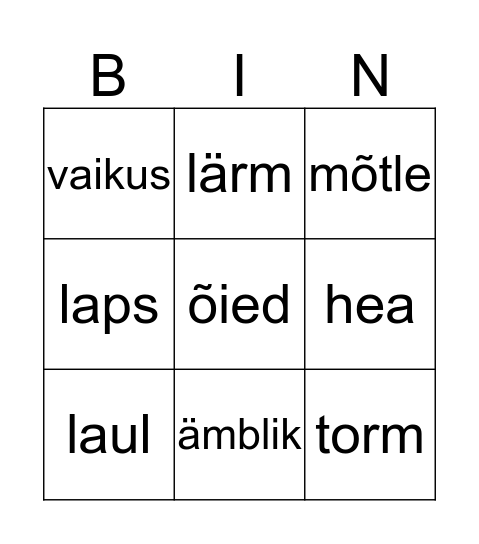 Kaas-ja täishäälikuühend Bingo Card