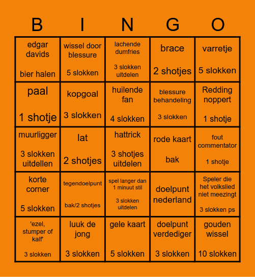 oranje Bingo Card