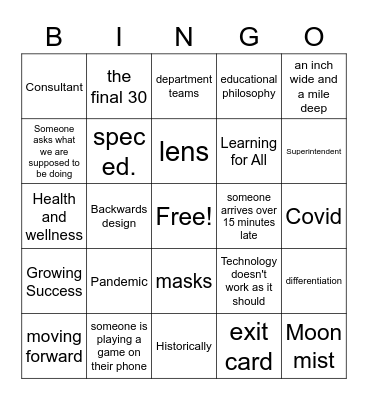PA Day Bingo Card