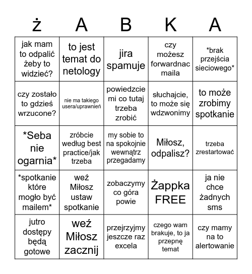 Żabka bingo Card