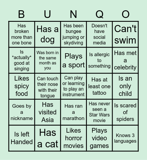 Team Bingo Card