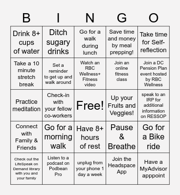 Plaza Main - Health & Wellness Bingo Card