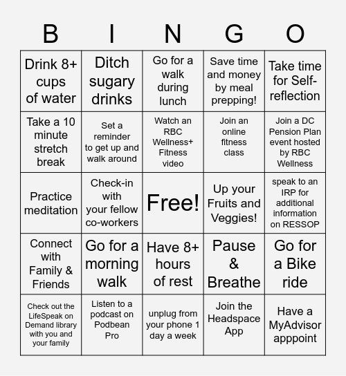 Plaza Main - Health & Wellness Bingo Card