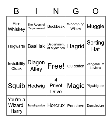 Harry Potter Bingo Card