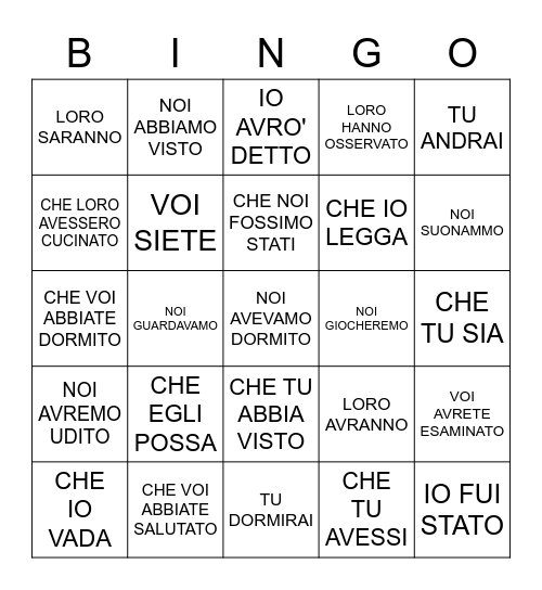 VERBI (INDICATIVO E CONGIUNTIVO) Bingo Card