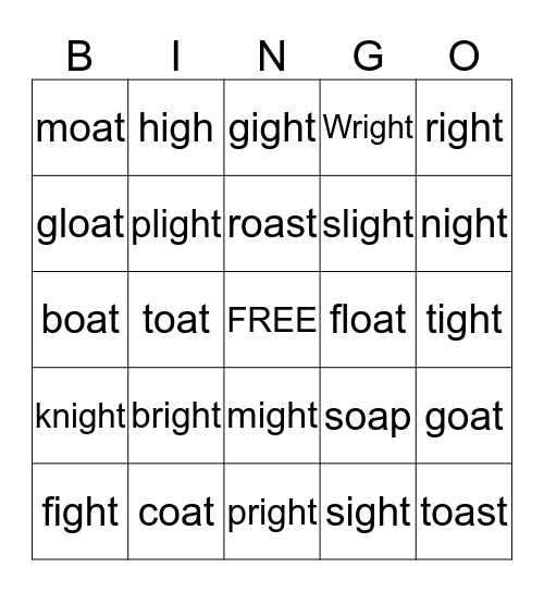 oa & igh Bingo Card