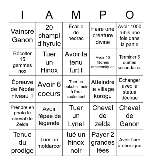 Zelda botw Bingo Card