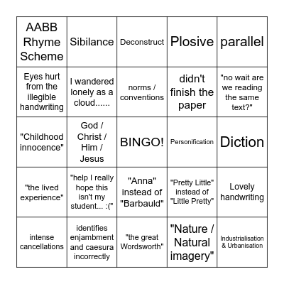 marking woes... Bingo Card