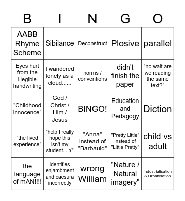 marking woes... Bingo Card