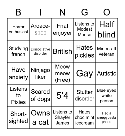 How similar r you to harrowedgrim Bingo Card