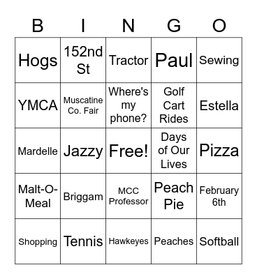 Paul & Karen Bingo Card