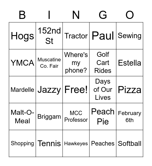 Paul & Karen Bingo Card