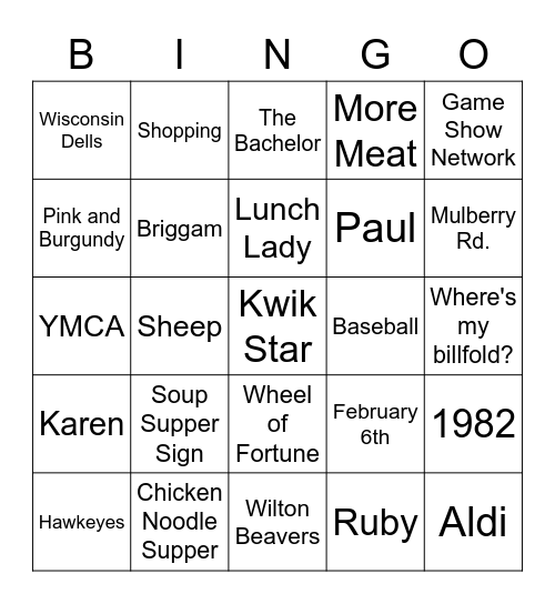 Paul & Karen Bingo Card