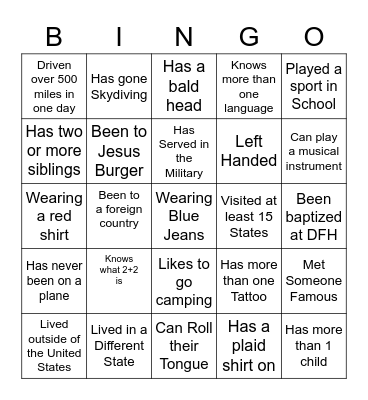 People Scavenger Hunt Bingo Card